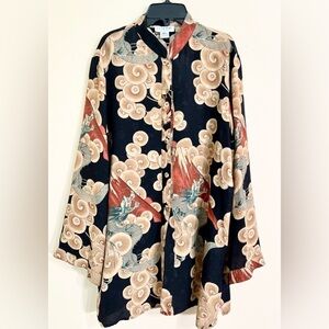 CITRON SANTA MONICA Women’s Silk Embroidered Long Sleeve Top Dragon Volcano L